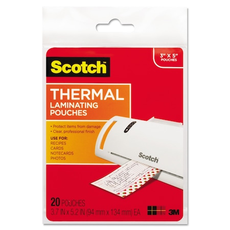 Scotch Laminating Pouches, 5 mil, 5.38" x 3.75", Gloss Clear, PK20 TP5902-20